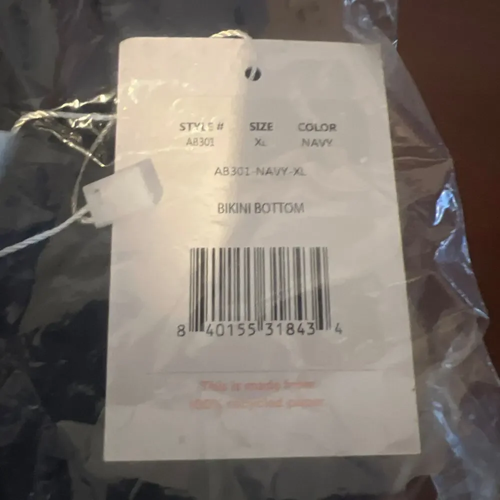 NWT Andie Women's The Bikini Bottom Eco-Nylon Flat Navy Blue Size XL